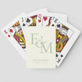 Moderne Salbeigrüne Monogramm-Hochzeitsgästebuch Spielkarten (Rückseite)