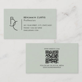 Moderne Salbeigrüne Monogramm Minimalist QR-Code Visitenkarte