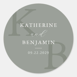 Moderne Salbeigrüne Monogramm Minimalistische Hoch Runder Aufkleber