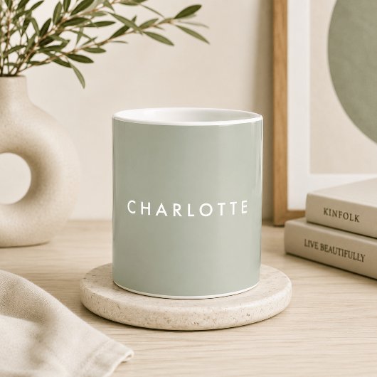 Moderne Salbeigrüne Personalisierte Namens-Tasse Kaffeetasse