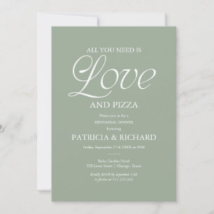 Moderne Salbeigrüne Pizza Hochzeitsprobe Einladung