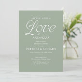 Moderne Salbeigrüne Pizza Hochzeitsprobe Einladung (Stehend Vorderseite)