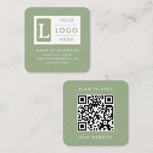 Moderne Salbeigrüne QR-Code Minimalistisches benut Quadratische Visitenkarte (Vorne/Hinten)