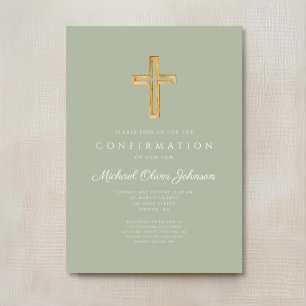 Moderne Salbeigrüne Religiöse Kreuz-Konfirmation Einladung