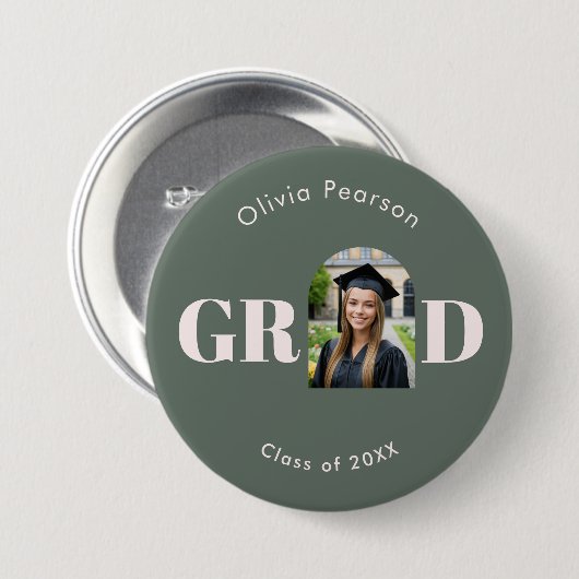 Moderne Salbeigrüne Rosa Bogen-Foto-Abschlussfeier Button (Vorne & Hinten)