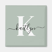 Moderne Salbeigrüne Schriftmonogramm Magnet (Vorne)