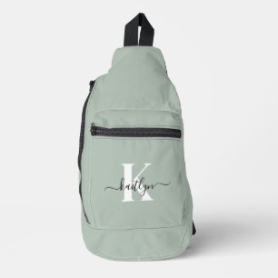 Moderne Salbeigrüne Script-Monogramm Crossbody Bag