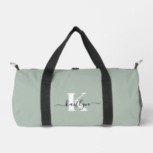 Moderne Salbeigrüne Script-Monogramm Duffle Bag