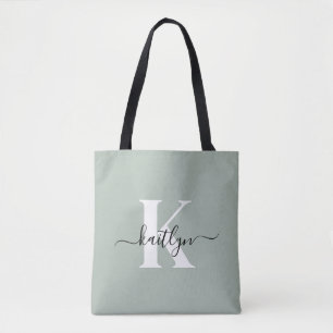 Moderne Salbeigrüne Script-Monogramm Tasche