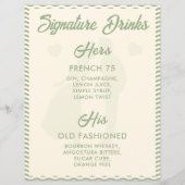 Moderne Salbeigrüne Signature-Drinks-Hochzeitstafe (Rückseite)