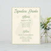 Moderne Salbeigrüne Signature-Drinks-Hochzeitstafe (Stehend Vorderseite)