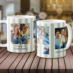 Moderne Salbeigrüne Streifen 5 Foto-Collage Famili Kaffeetasse
