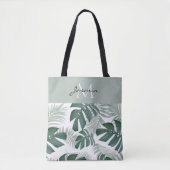 Moderne Salbeigrüne Tropische Blattmonogramm Tasche (Vorderseite)