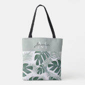 Moderne Salbeigrüne Tropische Blattmonogramm Tasche (Rückseite)