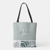 Moderne Salbeigrüne Tropische Blattmonogramm Tasche (Rückseite)
