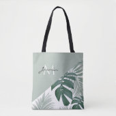 Moderne Salbeigrüne Tropische Blattmonogramm Tasche (Vorderseite)