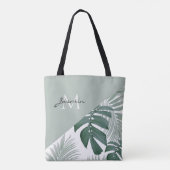 Moderne Salbeigrüne Tropische Blattmonogramm Tasche (Rückseite)