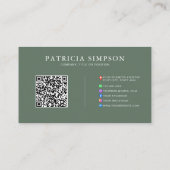 Moderne Salbeigrüne und Beige-Creme-QR-Code-Vorlag Visitenkarte (Rückseite)