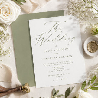 Moderne Salbeigrüne und Weiße Einfache Hochzeit Einladung