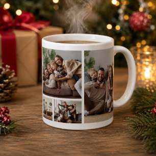 Moderne Salbeigrüne Weihnachten 5 Foto-Collage Fam Kaffeetasse