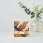Moderne Salon Gold Glitzer Nails Quadratische Visitenkarte (Stehend Vorderseite)