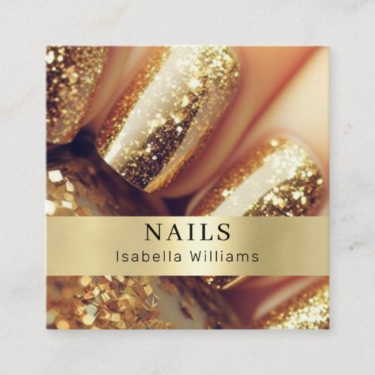 Moderne Salon Gold Glitzer Nails Quadratische Visitenkarte (Vorderseite)