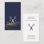 Moderne Salon Shears Monogram / Gold Spatter Visitenkarte (Vorne/Hinten)