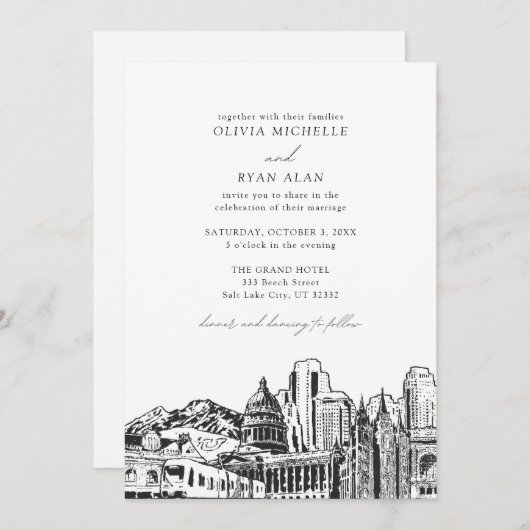 Moderne Salzsee Schwarz & Weiß Hochzeit Einladung (Vorne/Hinten)