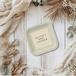 Moderne Sammlung Green Gingham Baby Dusche Collect Pappteller