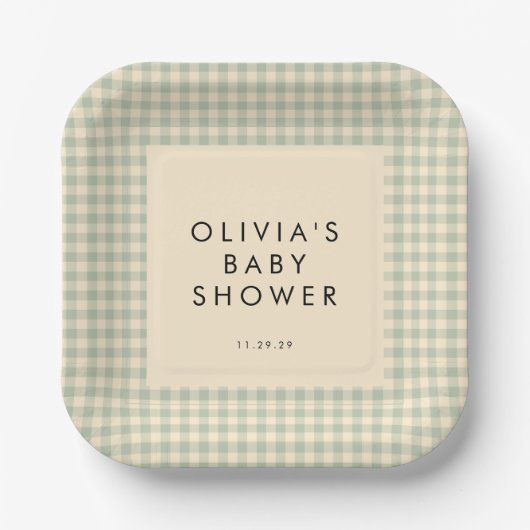 Moderne Sammlung Green Gingham Baby Dusche Collect Pappteller (Vorderseite)