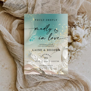 Moderne Sand-Wasserfarbe-Ethereal-Küsten-Hochzeit Einladung