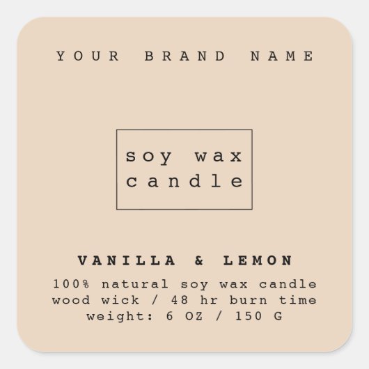 Moderne sandige Bräunungskerze Quadratischer Aufkleber (Vorderseite)