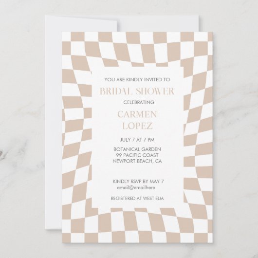 Moderne SandRose Brautparty überprüft Einladung (Vorderseite)