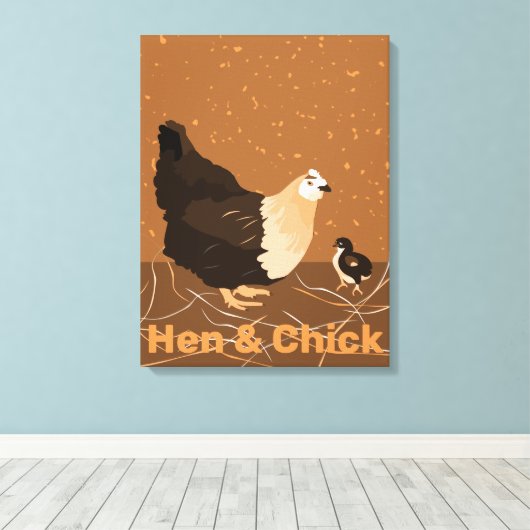 Moderne Sandy-orange Hen & Chick Kitchen Leinwanddruck (Insitu (Holzboden))