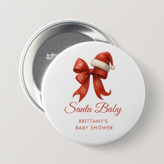 Moderne Santa Baby Dusche Red Bow Weihnachten Button (Vorne & Hinten)