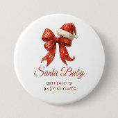 Moderne Santa Baby Dusche Red Bow Weihnachten Button (Vorderseite)