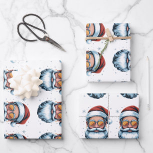 Moderne Santa-Claus-Vektor-Kunst mit Sonnenbrille Geschenkpapier Set