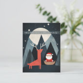 Moderne Santa- und Elch-Illustration Postkarte (Stehend Vorderseite)