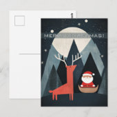 Moderne Santa- und Elch-Illustration Postkarte (Vorne/Hinten)