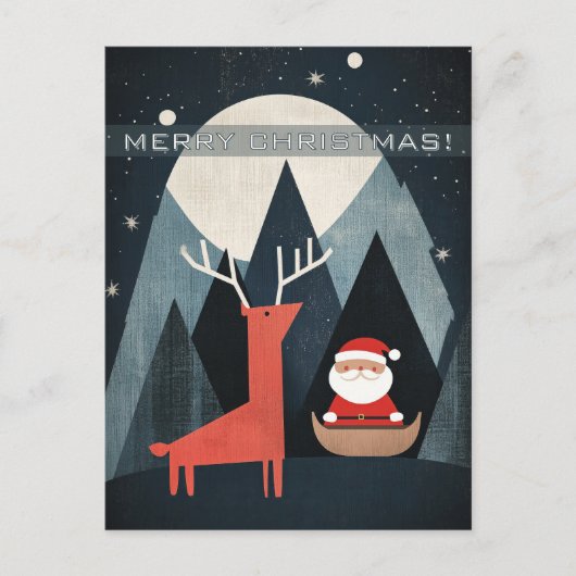 Moderne Santa- und Elch-Illustration Postkarte (Vorderseite)