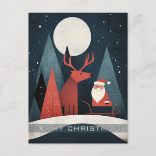 Moderne Santa- und Elch-Illustration Postkarte