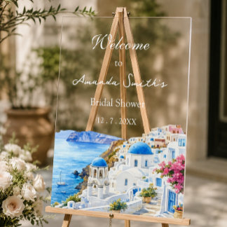Moderne Santorini Griechenland Brautparty Willkomm Acrylschild