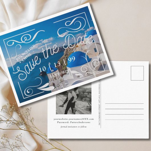 Moderne Santorini Save the Date Postcard Postkarte