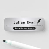 Moderne Satin-Imitate Silver Notary Black Quill Ic Namensschild (Beispiel)