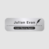 Moderne Satin-Imitate Silver Notary Black Quill Ic Namensschild (Vorderseite)