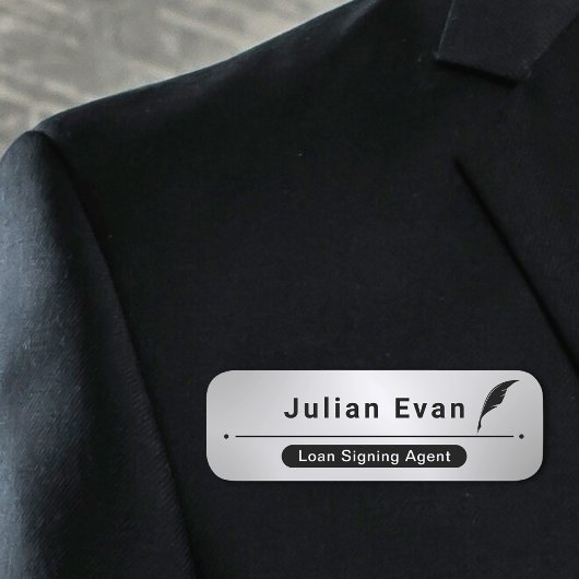 Moderne Satin-Imitate Silver Notary Black Quill Ic Namensschild