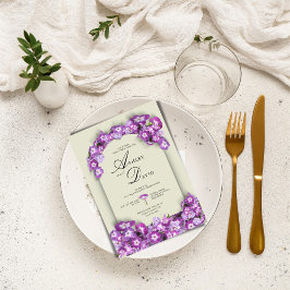 Moderne Satin Linen Lila Lilac Arc Floral Wedding Einladung