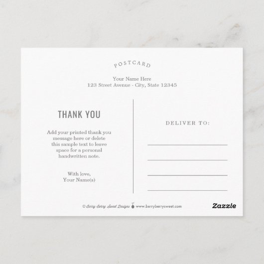 Moderne saubere, bearbeitbare Farbe Danke Postcard Postkarte (Rückseite)