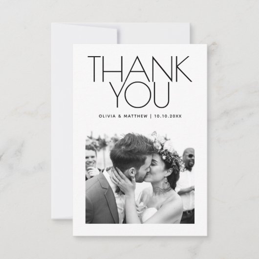 Moderne saubere Hochzeit | Minimalistische elegant Dankeskarte (Vorderseite)