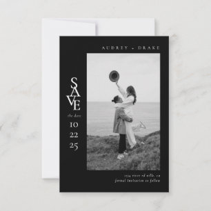 Moderne saubere Schwarz-Weiß-Foto-Hochzeitsspeiche Save The Date